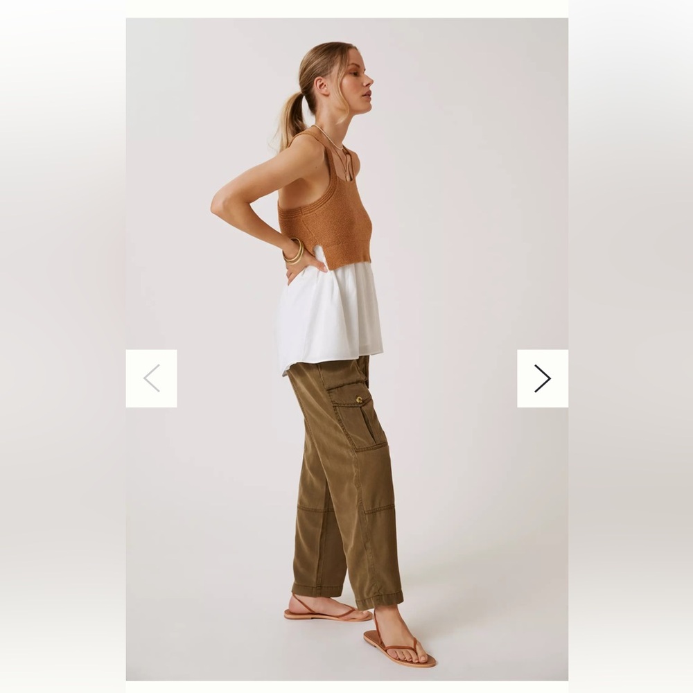 Anthropologie Tan and White Twofer Tank Top - Picture 2 of 9